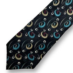 Austin Grey black with blue, red and white abstract print tie